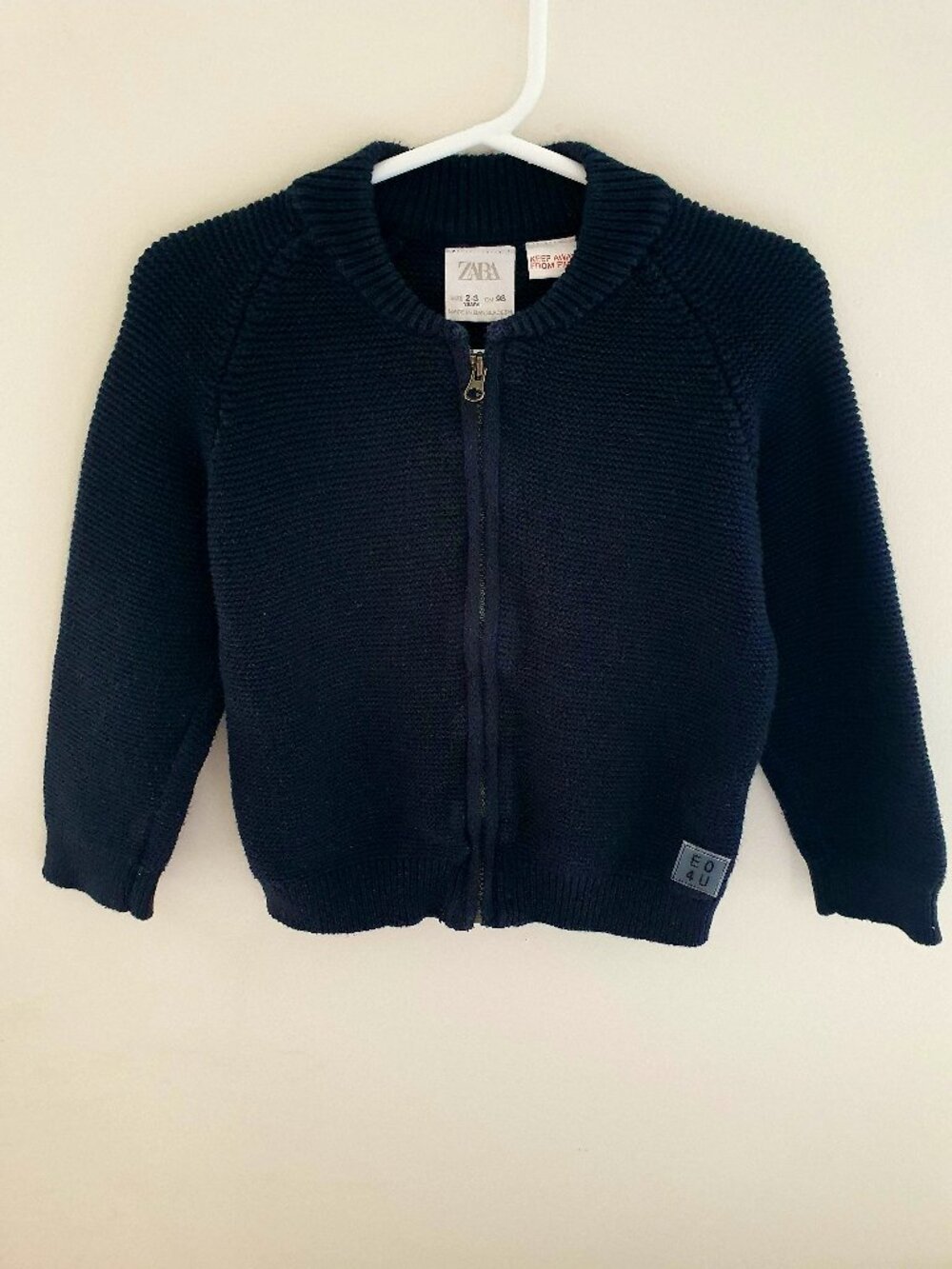 Zara Kids Boy Navy Full-Zip Textured Knit Cardigan Sweater - Size 2-3Y